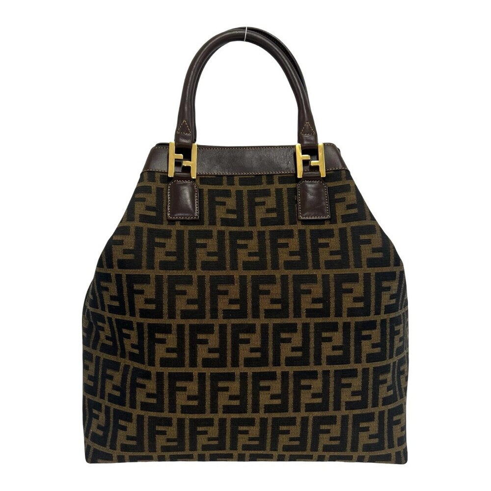 FENDI Vintage Zucca FF Pattern Canvas Leather Handbag Tote Bag Brown 62370